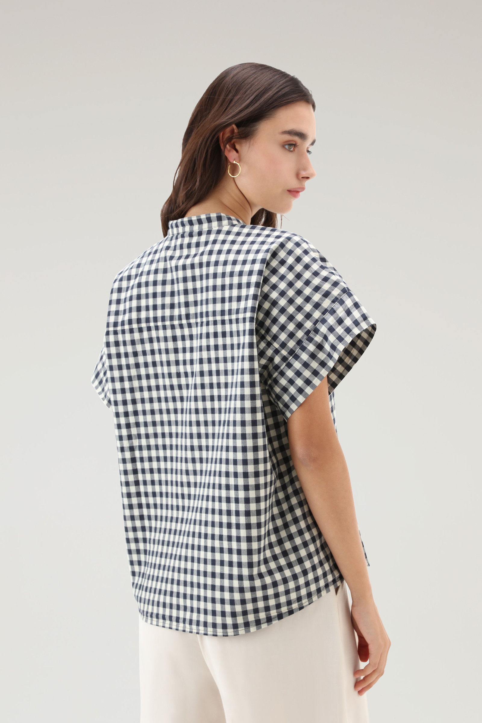 Blusa a maniche corte Appalachian Trail a quadri in puro cotone blu photo 3 | Woolrich