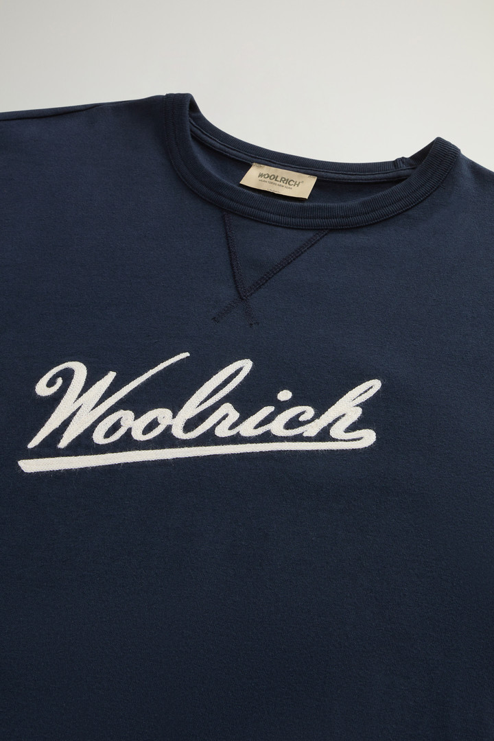 Pure Cotton Long-Sleeved T-Shirt with Embroidered Logo Blue photo 6 | Woolrich