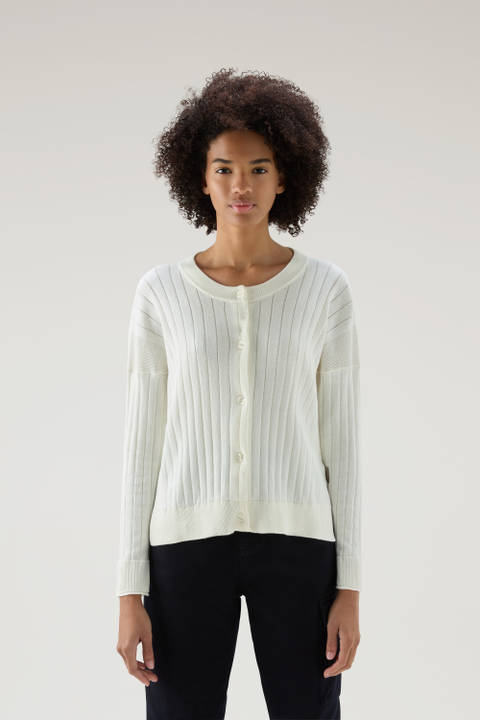 Wide Ribbed Cardigan in Pure Cotton White | Woolrich