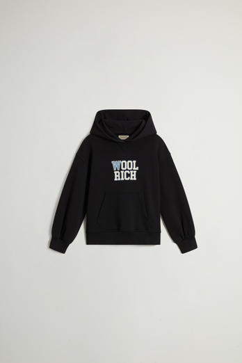 Sudadera con capucha para niña de puro algodón con mangas abullonadas Negro | Woolrich