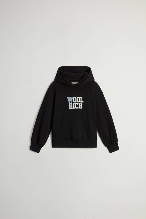 Girls' Hoodie in Pure Cotton with Puffed Sleeves Black | Woolrich