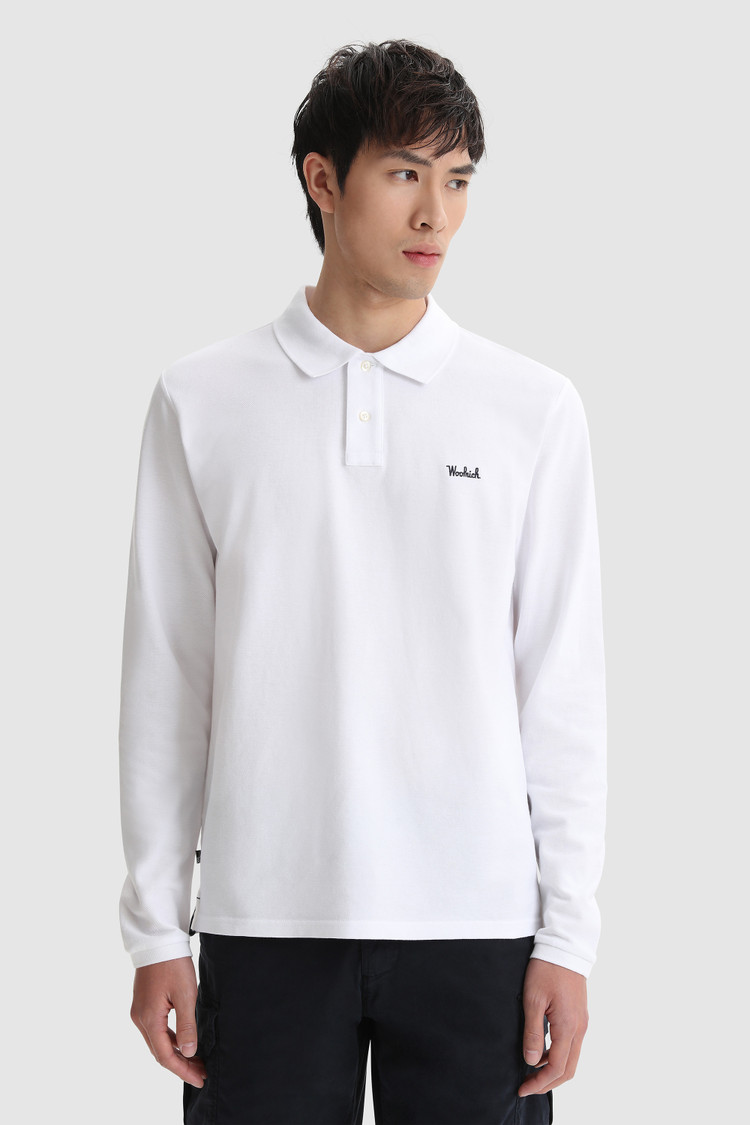Pure cotton long-sleeve polo