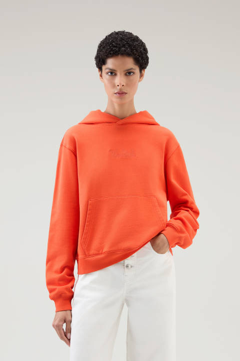 Sweat-shirt en pur coton à capuche et logo brodé Orange | Woolrich