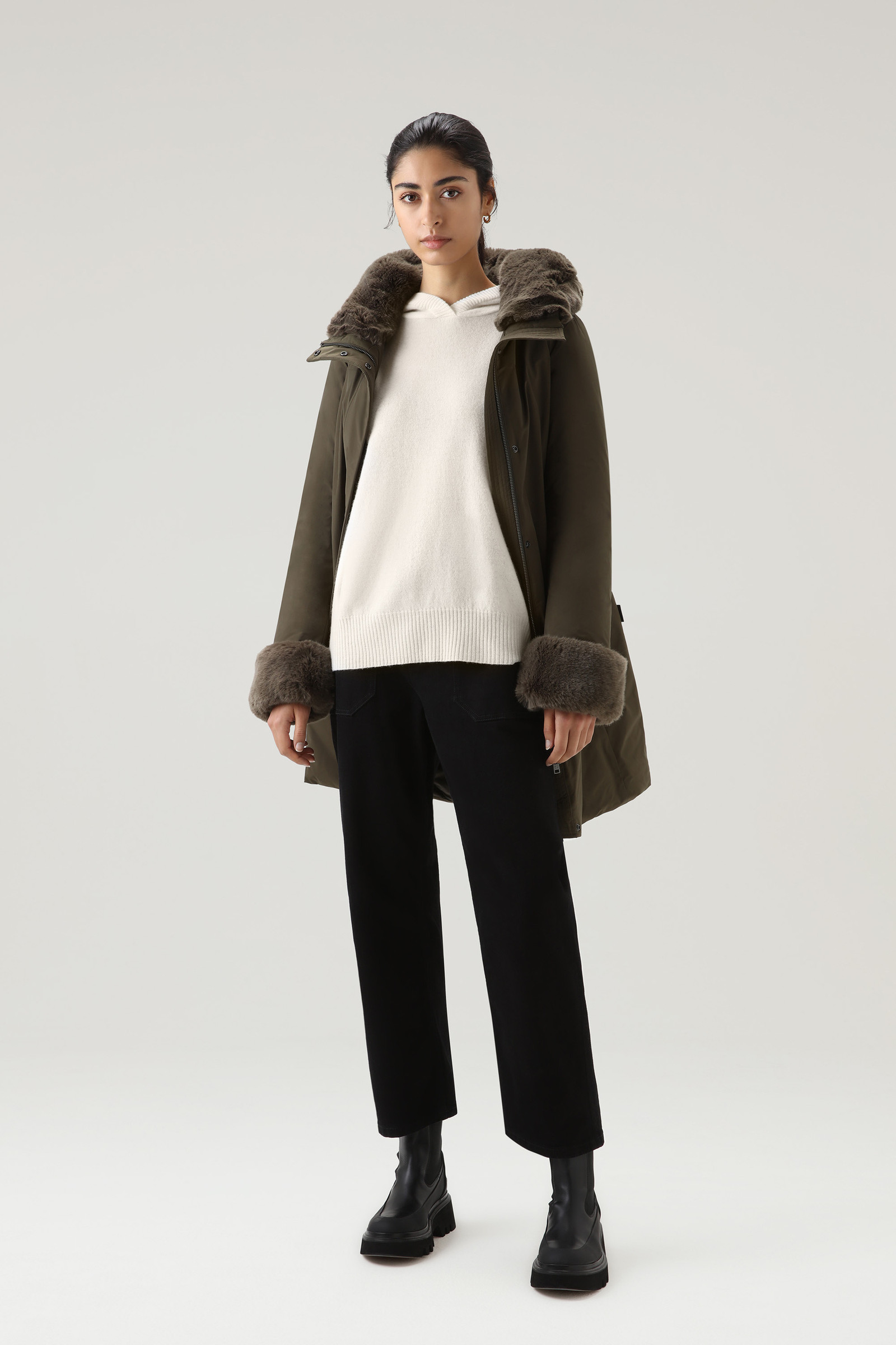 Wool and Cashmere Blend Hooded Sweater White photo 2 | Woolrich