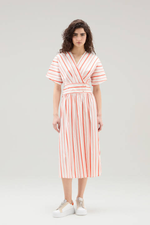 Striped Dress in Cotton Blend Poplin White | Woolrich