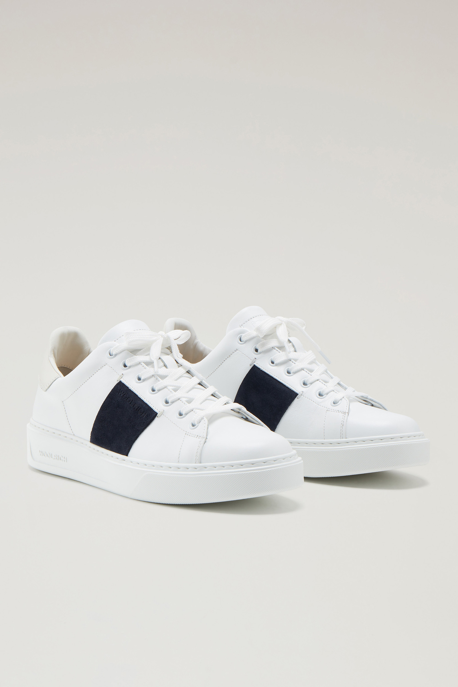 Classic Court Sneakers in Soft Leather with Contrast Suede Side Band White photo 2 | Woolrich