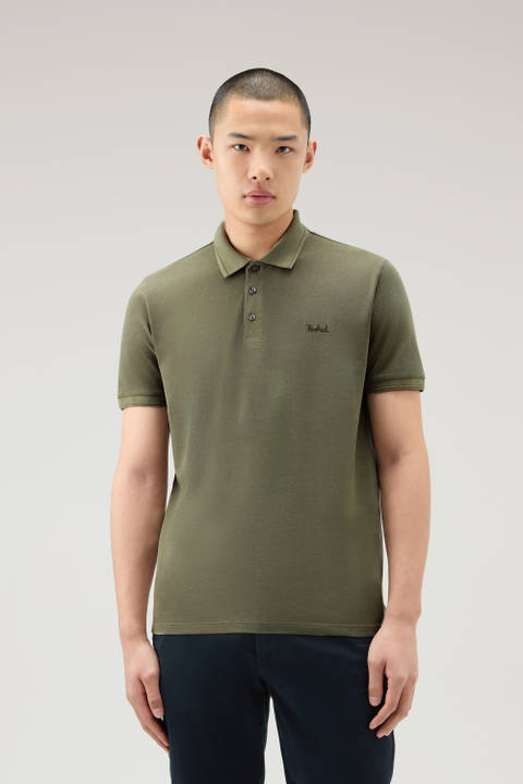 Garment-Dyed Mackinack Polo in Stretch Cotton Piquet Green | Woolrich