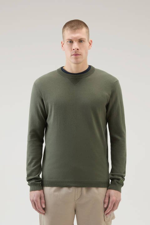 Pure Cotton Crewneck Sweater Green | Woolrich