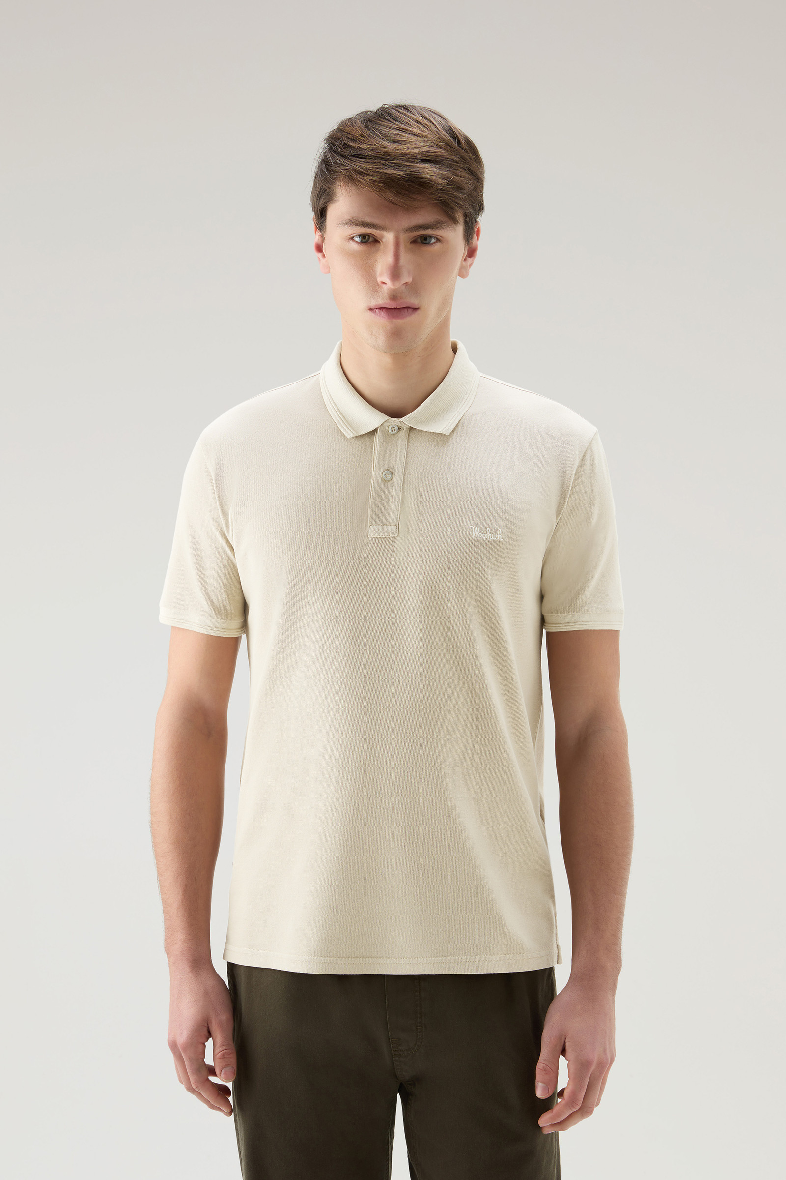 Mackinack Polo in Garment-Dye Stretch Cotton Piquet White | Woolrich