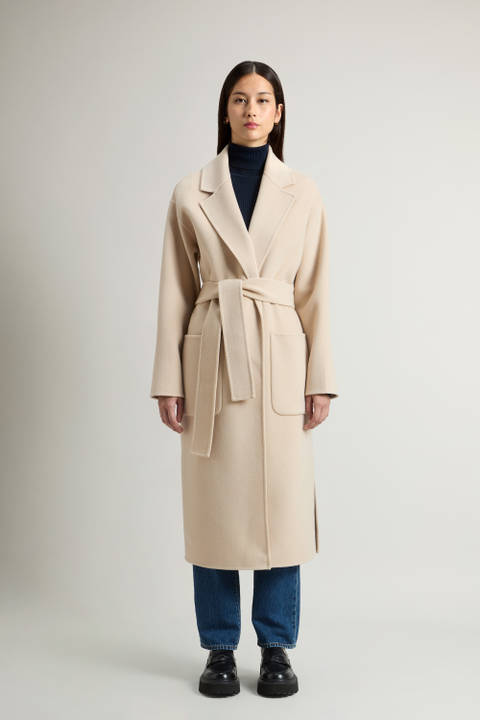 Long Coat in Pure Virgin Wool with Belt Beige | Woolrich