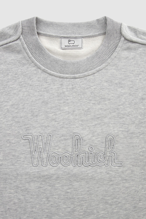 Organic Cotton Crewneck Sweatshirt with Embroidered Vintage Logo Grey photo 2 | Woolrich