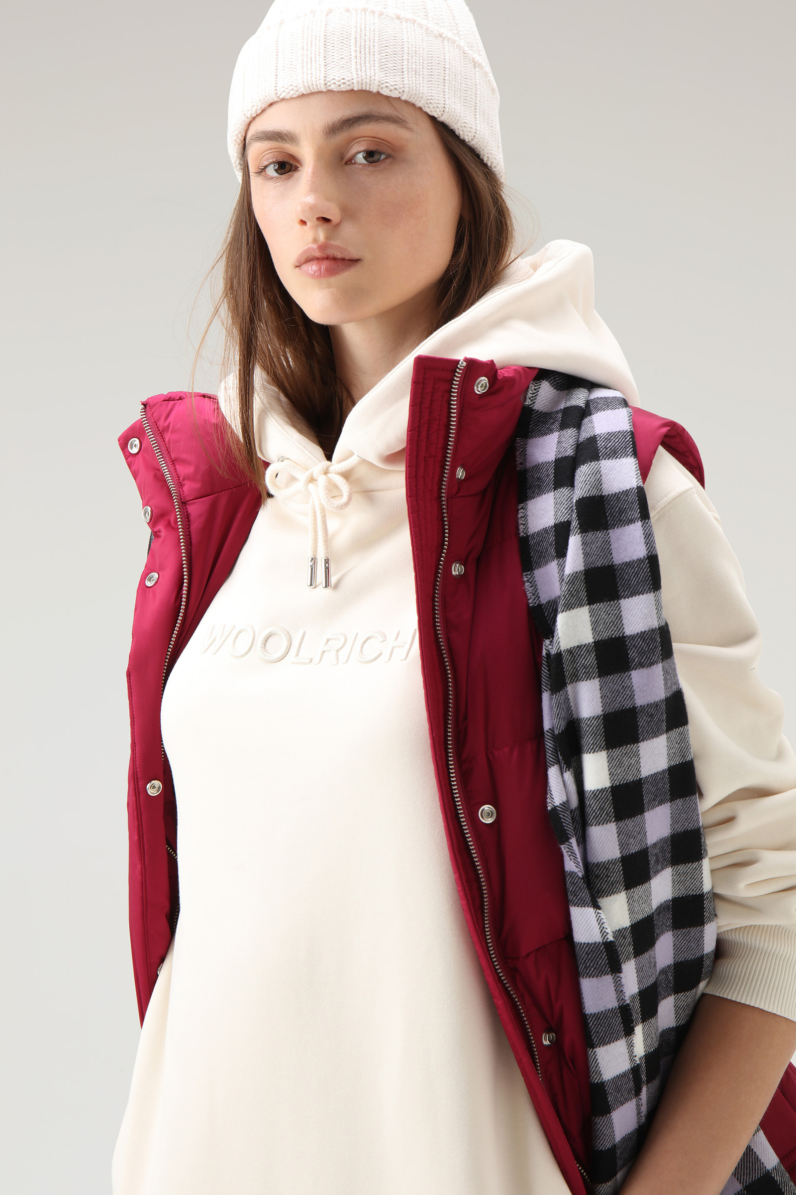Lange jurk van katoenfleece met capuchon wit photo 4 | Woolrich