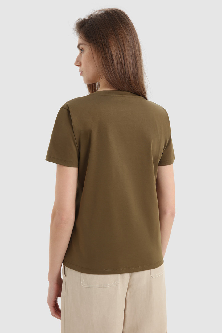 Camiseta de algodón elástico con logotipo vintage en relieve verde photo 3 | Woolrich