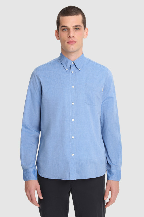 Camicia Chambray button-down in cotone leggero blu | Woolrich