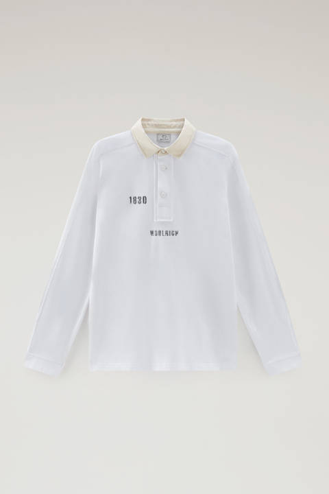 Long-Sleeved Polo Shirt in Pure Cotton White photo 2 | Woolrich