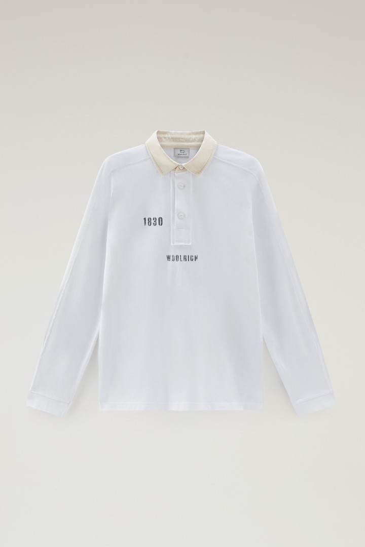 Long-Sleeved Polo Shirt in Pure Cotton White photo 5 | Woolrich