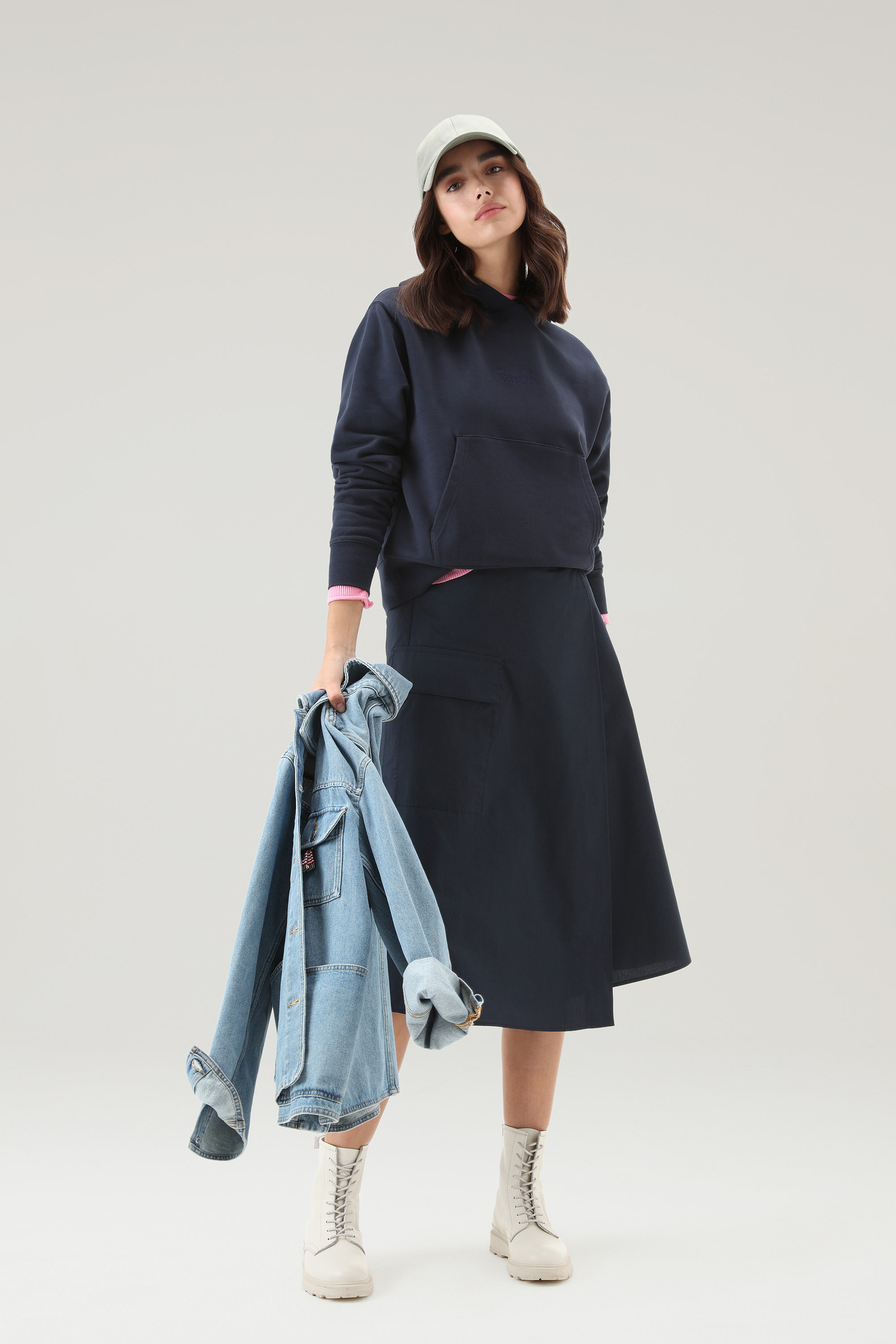 Gonna a portafoglio in popeline di puro cotone blu photo 2 | Woolrich