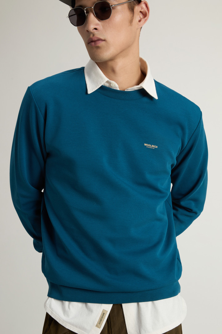 Crewneck Sweatshirt in Cotton-Blend Interlock with Logo Blue photo 4 | Woolrich