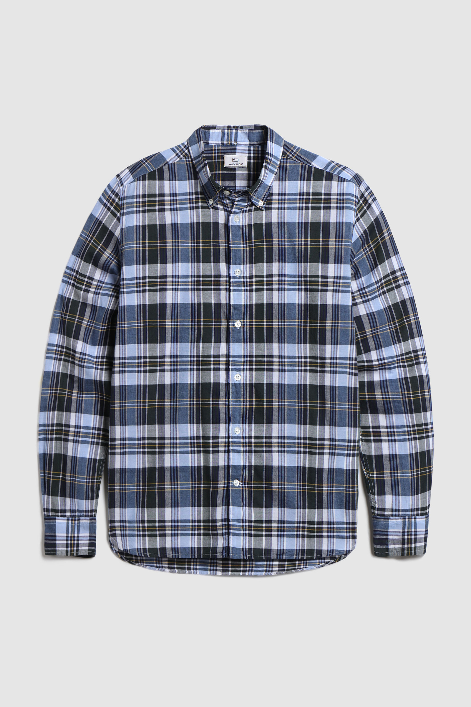 Chemise boutonnée Madras en popeline de coton bleu photo 4 | Woolrich