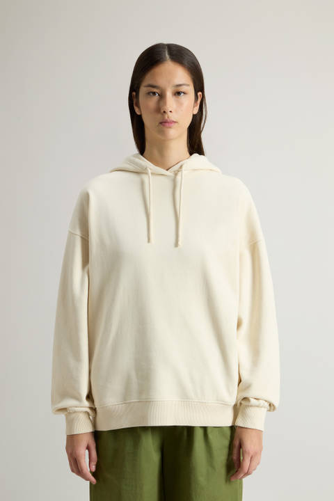 Sweat-shirt à capuche en pur coton avec logo brodé Blanc | Woolrich