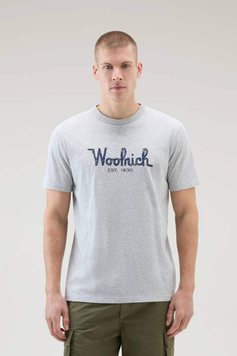 T-shirt en pur coton avec broderie Gris | Woolrich