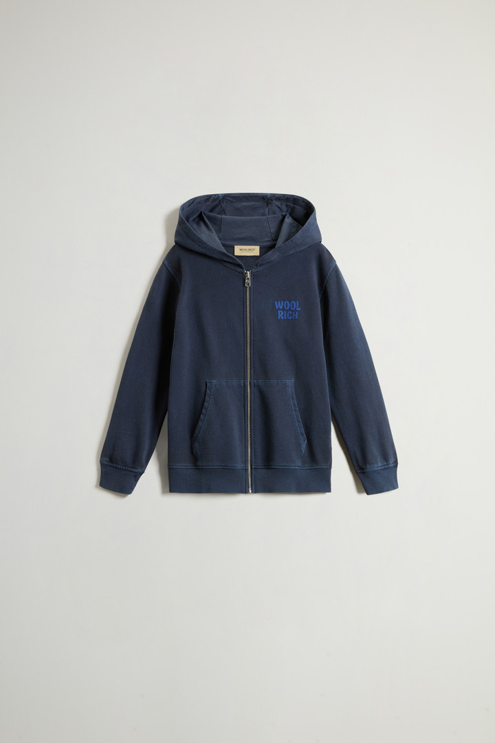 Boys’ Garment-Dyed Pure Cotton Hoodie with Zipper Blue photo 1 | Woolrich