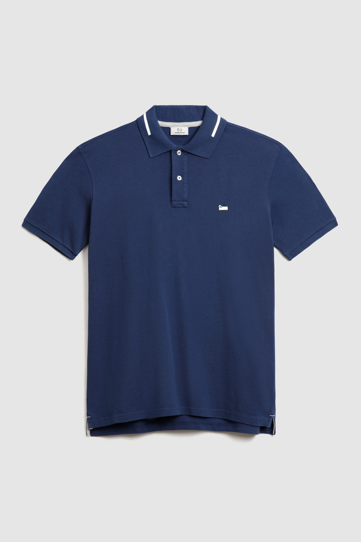 Polo en pur coton avec col logo vintage bleu photo 4 | Woolrich
