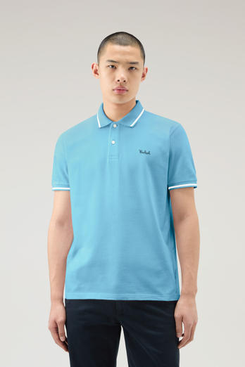 Poloshirt Monterey aus Stretch-Baumwollpikee mit gestreiften Abschlüssen Blau | Woolrich