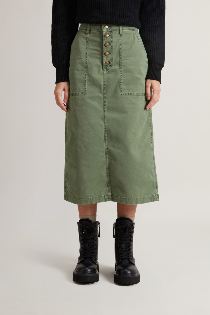 Garment-Dyed Midi Skirt in Stretch Cotton Green photo 2 | Woolrich