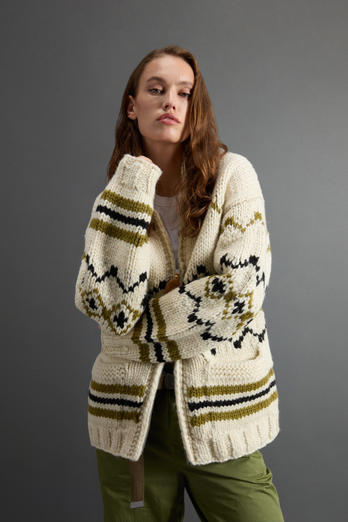 Cowichan Cardigan aus reiner Wolle mit Kontrastmotiv by Todd Snyder Weiß | Woolrich