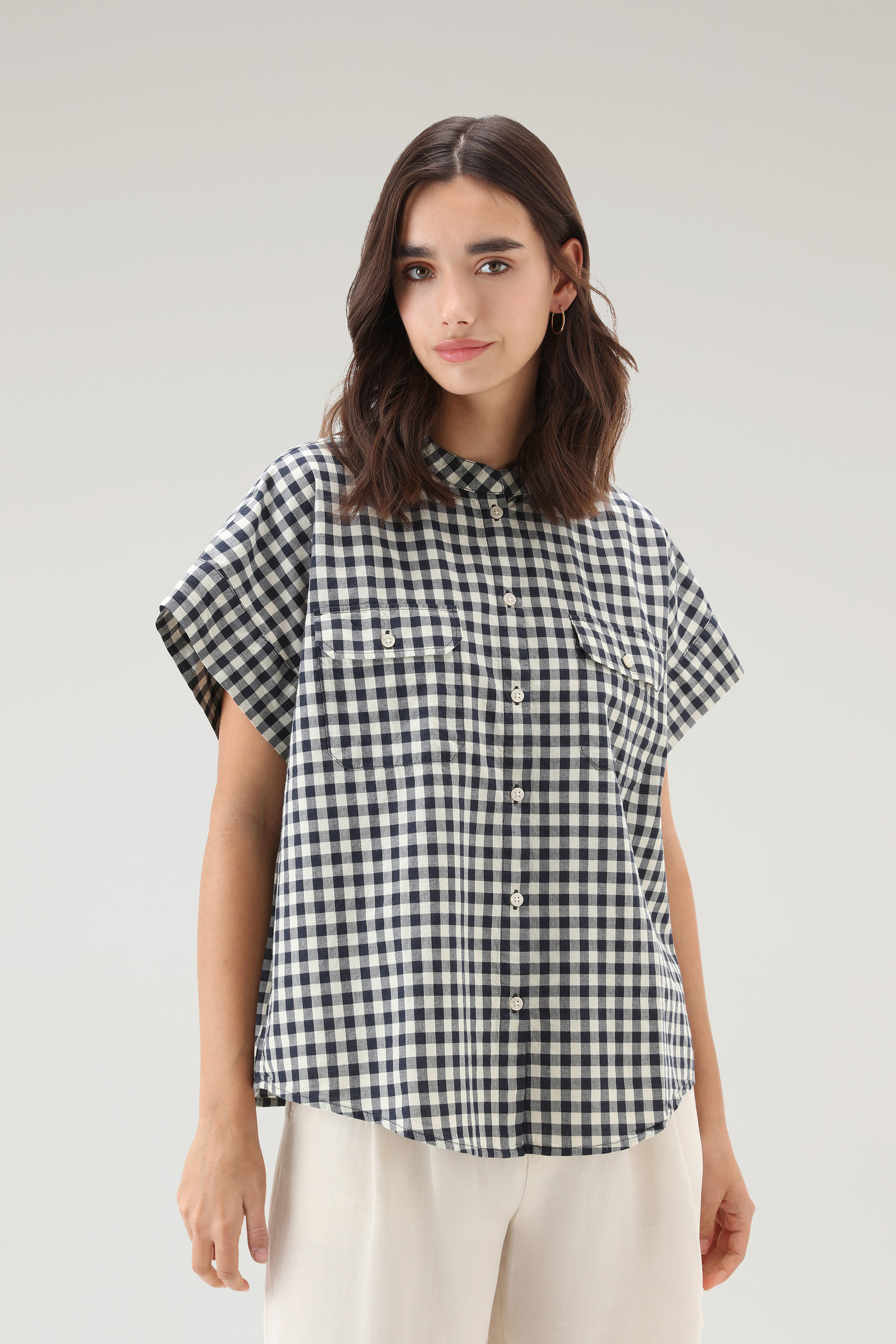 Blusa a maniche corte Appalachian Trail a quadri in puro cotone blu | Woolrich