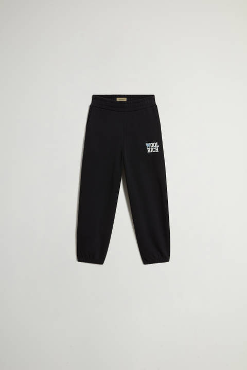 Girls' Pants in Pure Cotton Fleece with Logo Black | Woolrich