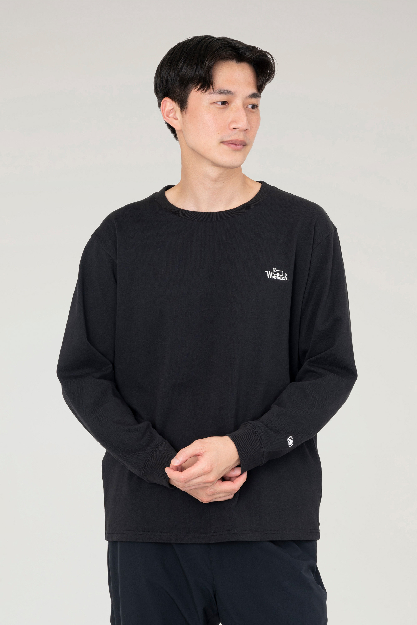 Vintage Long Sleeve T-shirt in Cotton with Back Print Black | Woolrich