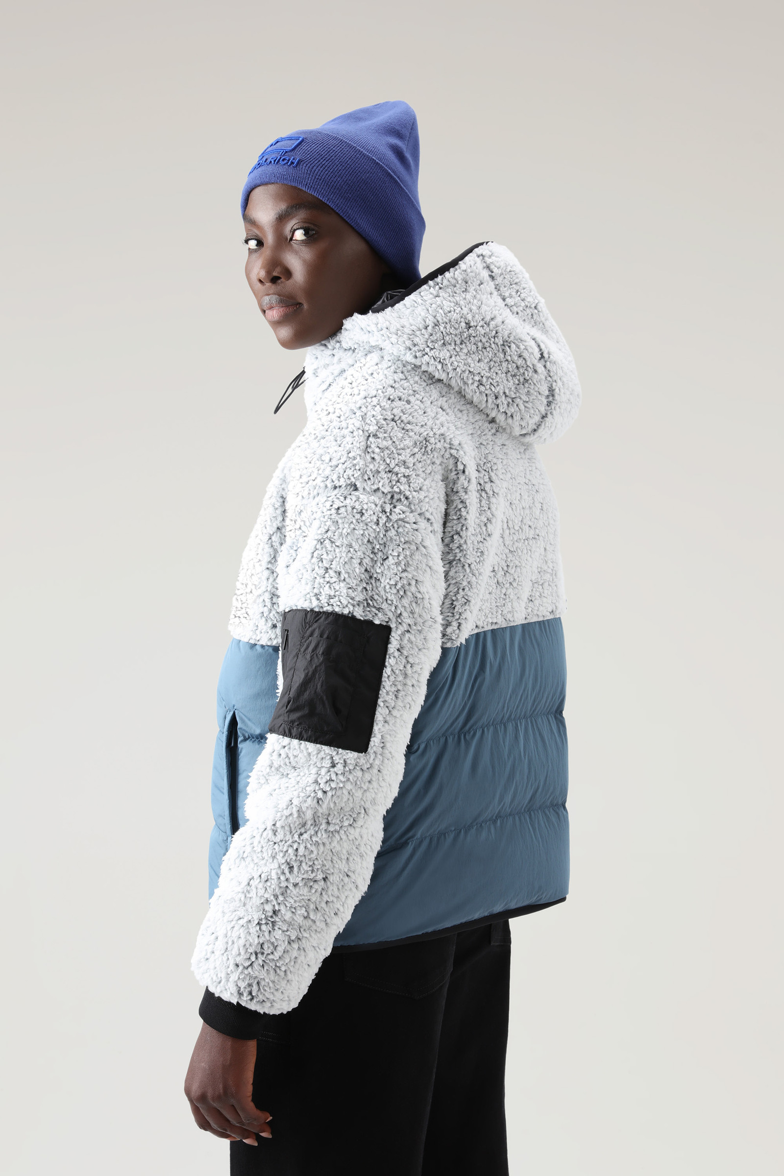 Hoodie in krullend fleece en Crinkle Nylon blauw photo 3 | Woolrich