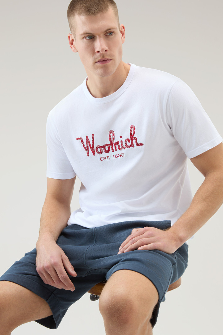 T-shirt en pur coton avec broderie Blanc photo 4 | Woolrich