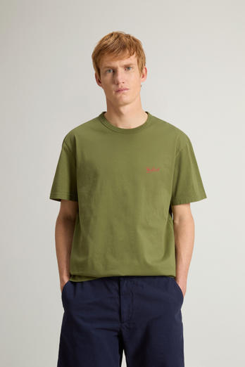 Pure Cotton T-Shirt with Logo Green | Woolrich