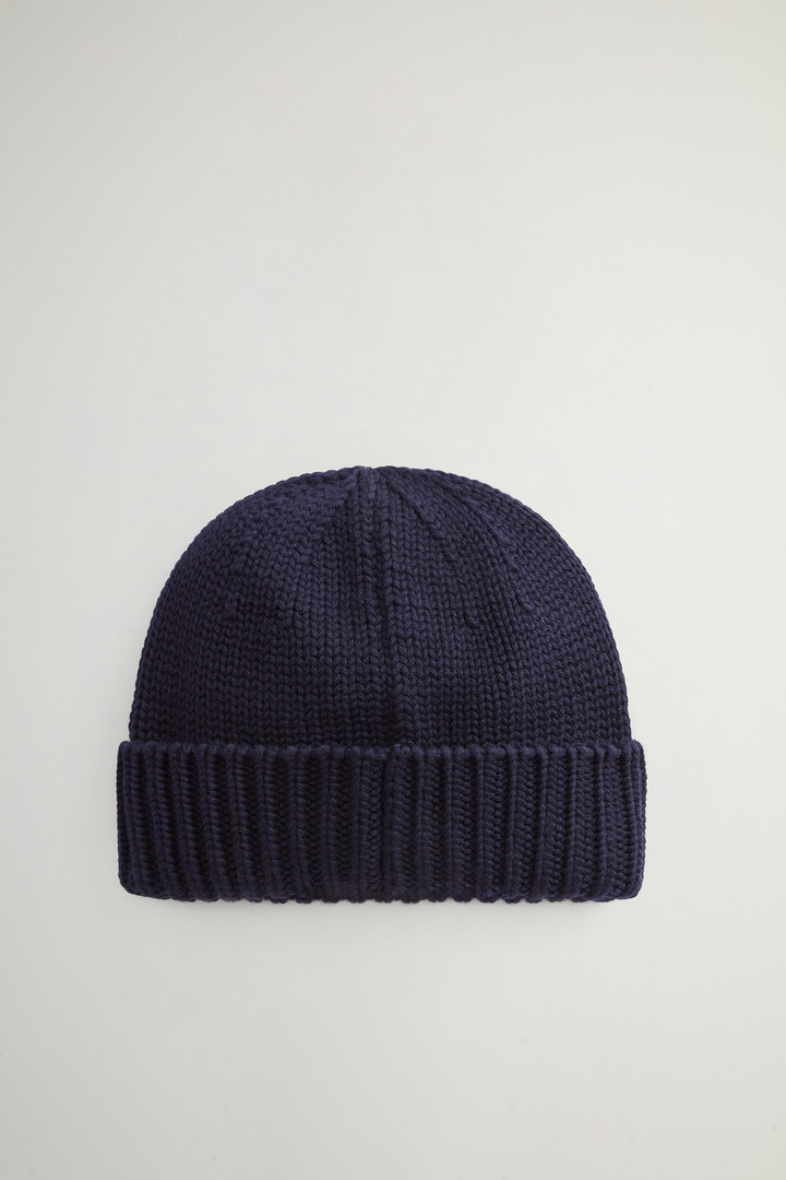 Beanie in Pure Merino Virgin Wool with Contrasting Logo Blue photo 2 | Woolrich