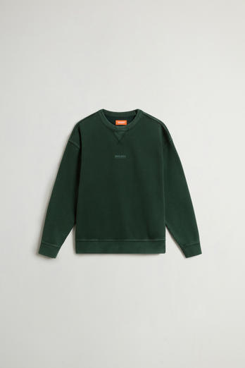 Teen Boys’ Garment-Dyed Pure Cotton Crewneck Sweatshirt with Rear Print Green | Woolrich