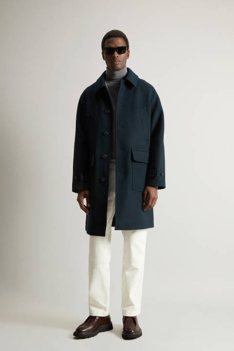 Melton Virgin Wool Blend Coat Blue | Woolrich