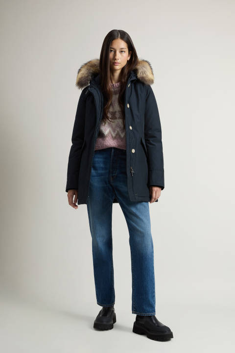 Arctic Parka in Ramar Cloth with Detachable Fur Trim Blue | Woolrich