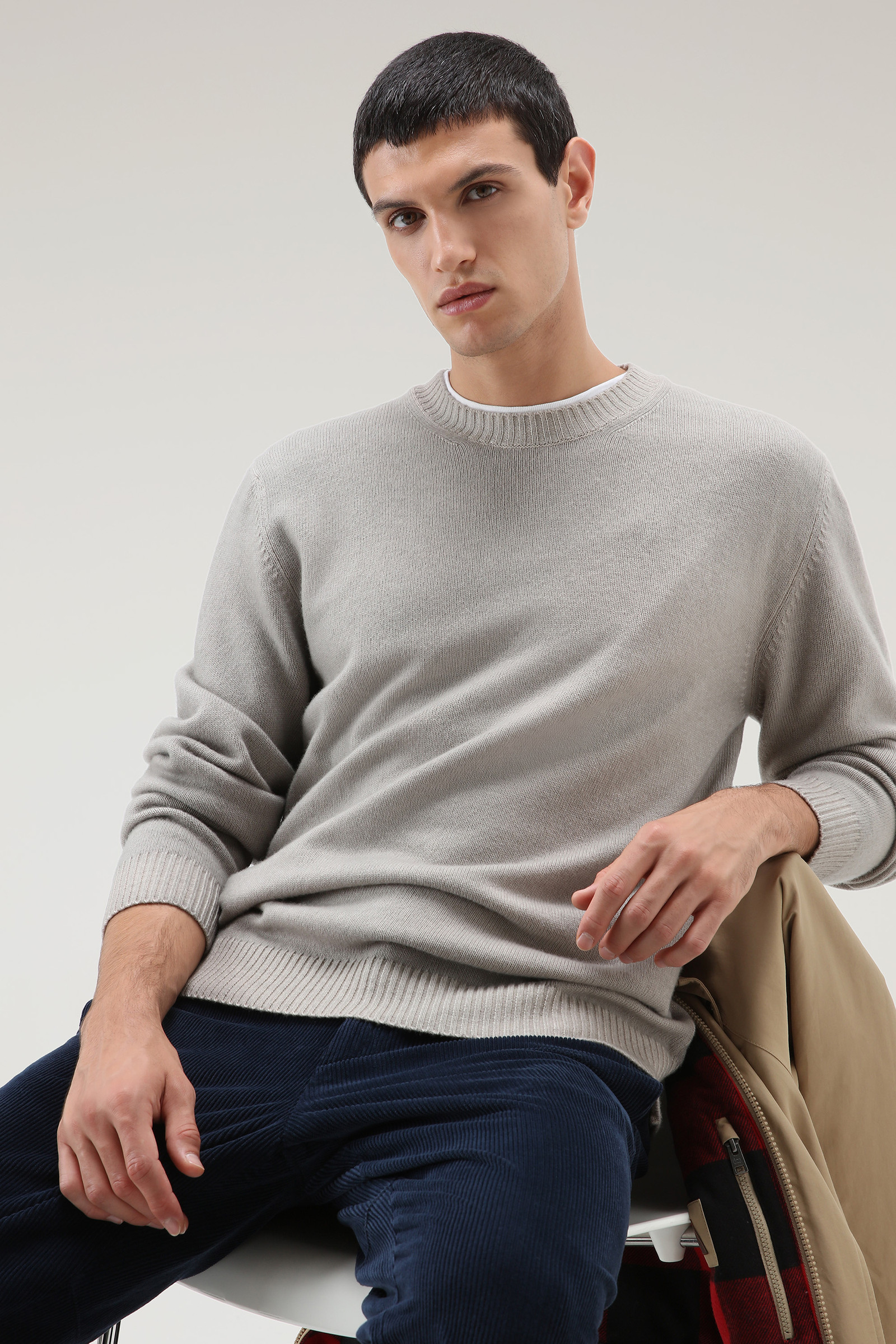 Garment-dyed Crewneck Virgin Wool Sweater Grey photo 4 | Woolrich