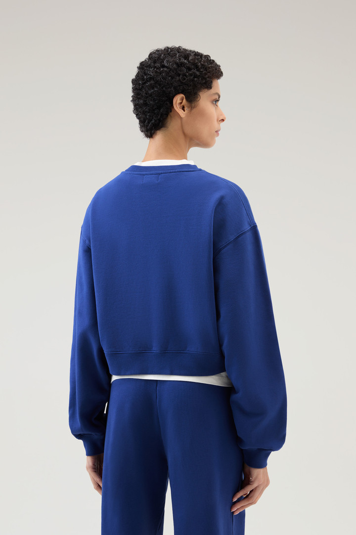 Sweat-shirt à col rond en pur coton avec logo brodé Bleu photo 3 | Woolrich