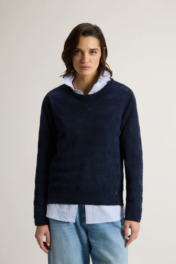 Jersey de cuello redondo de puro algodón Azul | Woolrich