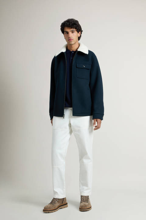 Jacket in Melton Virgin Wool Blend Blue | Woolrich