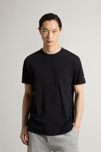 T-shirt en pur coton avec poche Noir | Woolrich