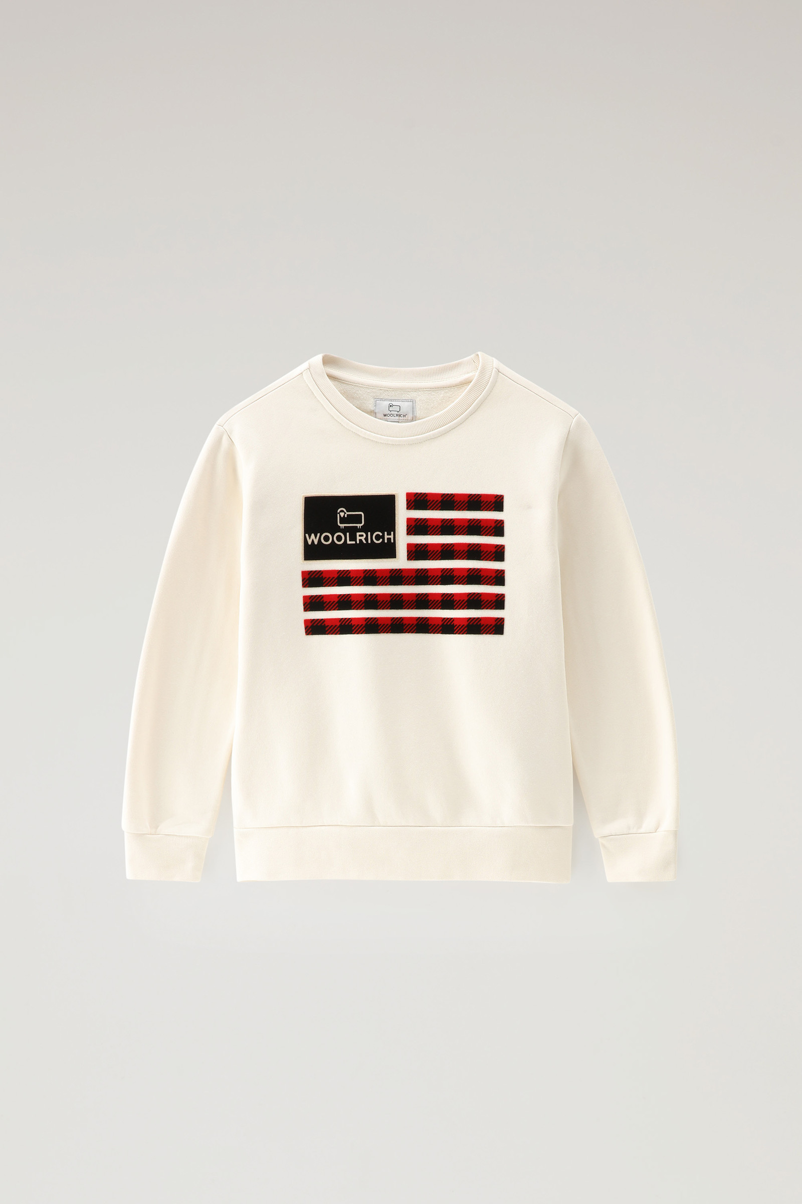 Felpa a girocollo Flag da bambino in puro cotone bianco | Woolrich