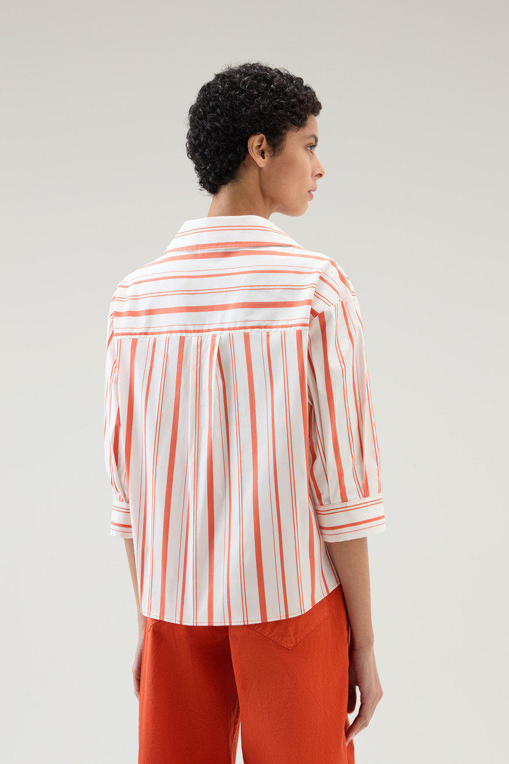 Striped Cotton Fleece Poplin Shirt White photo 3 | Woolrich