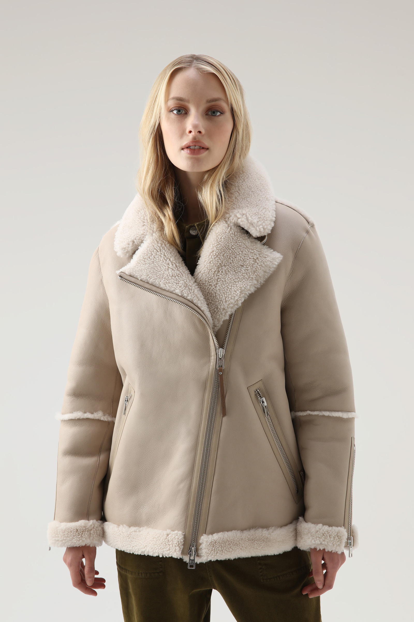 Harmony Aviator Jacke aus Merino Shearling Braun | Woolrich