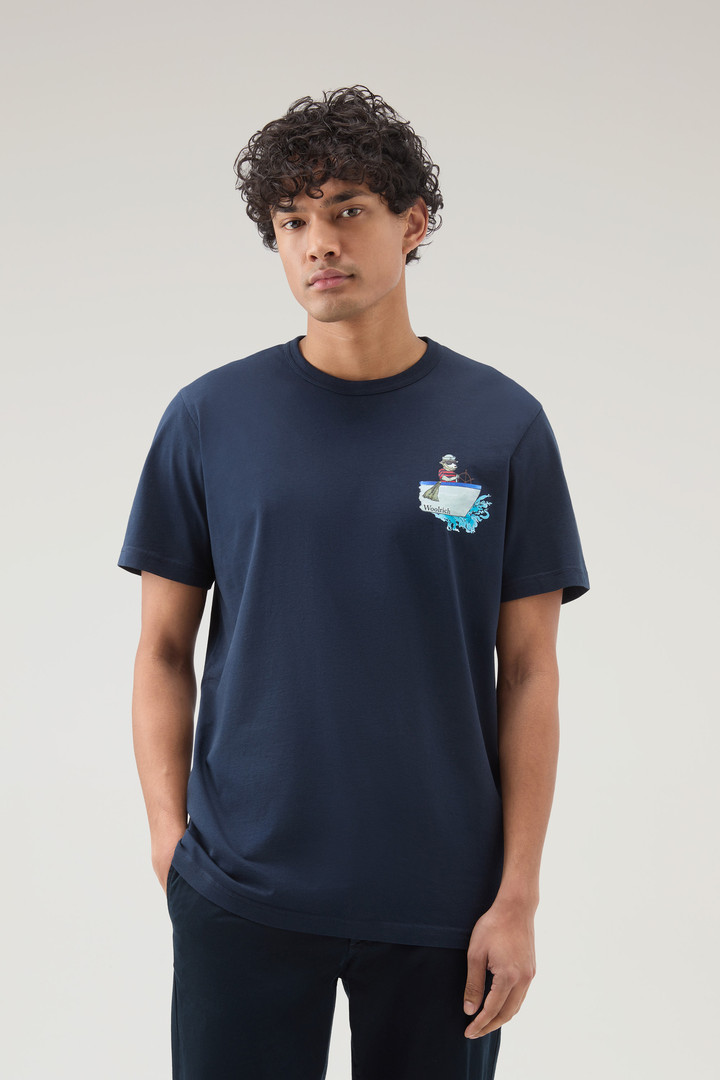 Woolrich Men Pure Cotton T-shirt with Graphic Print Blue Size S