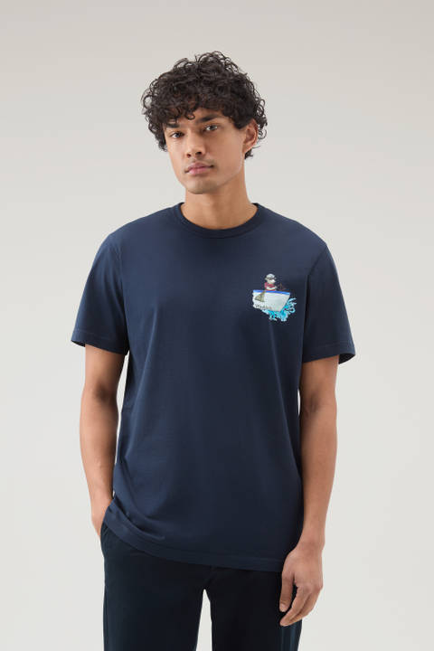 Pure Cotton T-shirt with Graphic Print Blue | Woolrich